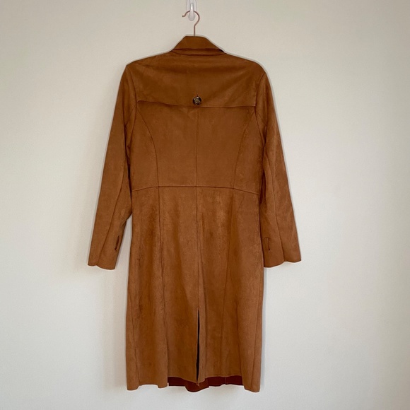L Few Mode Trench Style Faux Suede Coat Jacket NO BELT - Picture 3 of 7